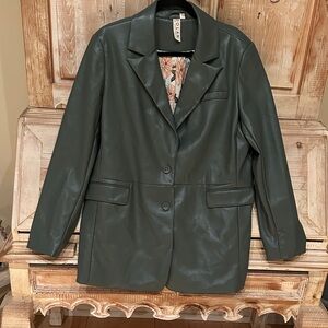 Anthropologie Dolan Dark Green Faux Leather Blazer